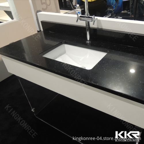 Pure Black Color Eased Edge Artificial Quartz Stone Vanity Tops